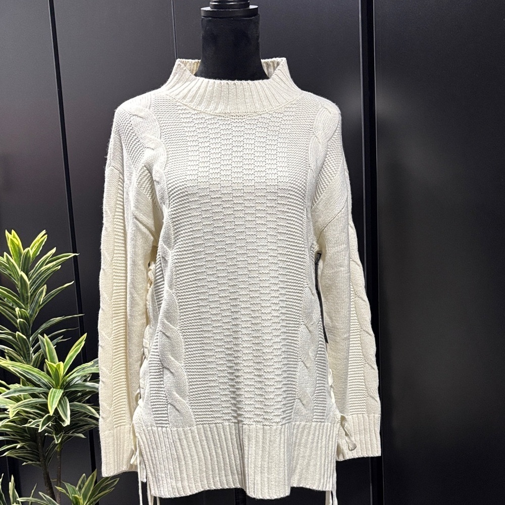 Black Tape Cable Knit long sweater/top,loose high neck,braided side detail